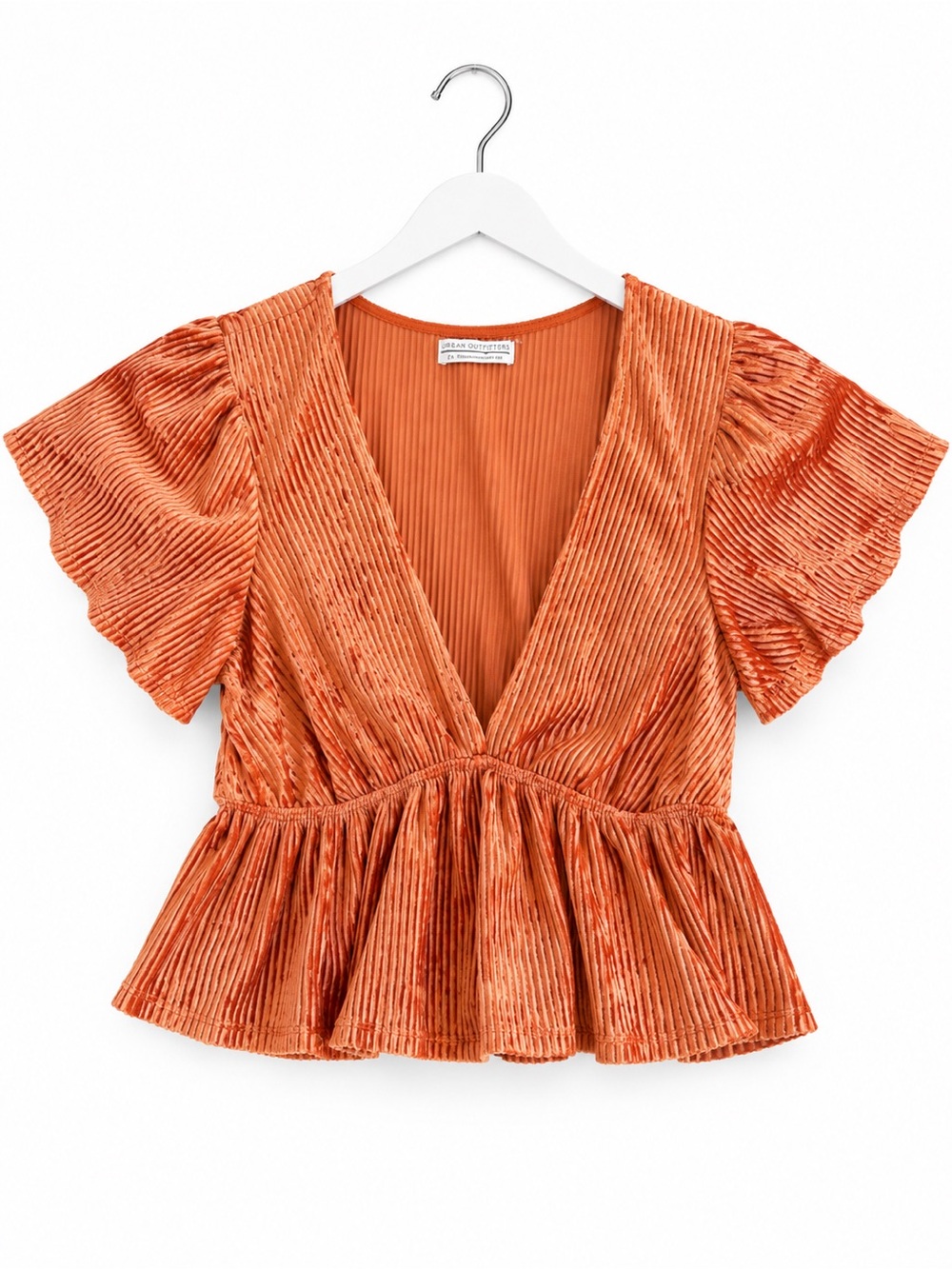 Urban Outfitters Rust Orange Pleated Ruffle Peplum Blouse M